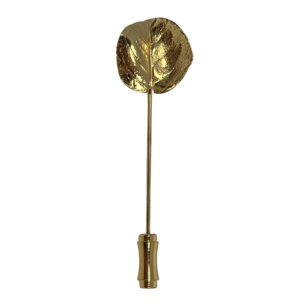 CROWN TRIFARI Gold Tone Textured Leaf Hat Stick Lapel Pin Brooch Vintage Signed